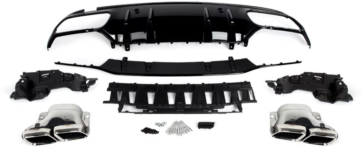 Diffuserkit Vistaro - Achterdiffuser met Uitlaattips - Voor Mercedes C-Klasse W205 Sedan AMG-Line (2014-2021) - Auto Accessoires