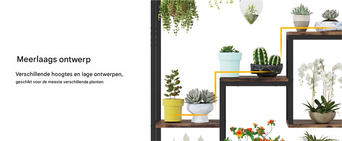 Plantenstandaard met 5 lagen - Plantenrek voor Binnen - 180cm - Plantenladder - Bruin