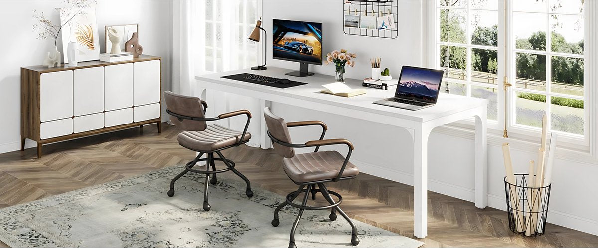 Computerbureau Milano - Voor 2 Personen - 200cm - Wit - Voor thuis of werk - Hout en metaal