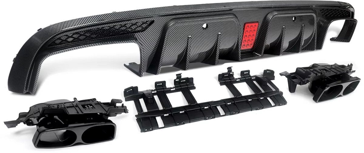 Diffuser Endline - Achter Diffuser met Uitlaat Endtips - Voor Mercedes C-Klasse W205 (2015-2021) - Carbon Look - Auto Accessoires