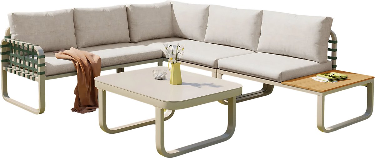 Tuinmeubelset - Loungeset - Tuinlounge Lounge Set - 4-5 Zits Lounge Set - Groen Leder & Rotan - Met Comfortabele Kussens voor Buiten