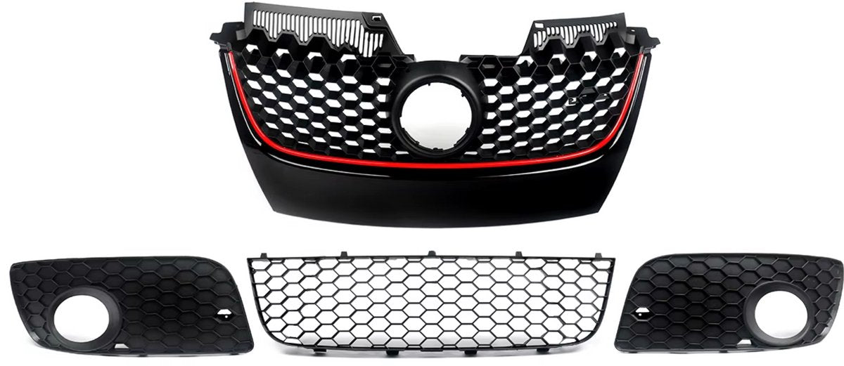 Voorbumper - Voor VW Golf MK5 Jetta/GLI/GTI 2006-2009 - Auto accessoires - Honingraat grille - Rode trim - Zwart