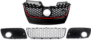 Voorbumper R-Line Sport - Voorbumper - Voor VW Golf MK5 Jetta/GLI/GTI 2006-2009 - Auto accessoires - Honingraat grille - Rode trim - Zwart