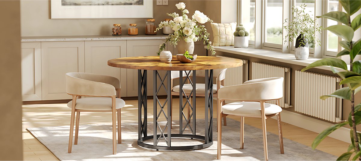 Ronde Eettafel Zurich - Voor 4 personen - 120cm - Voor Keuken of eetkamer - Bruin