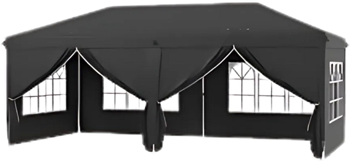 Partytent met zijwanden - 300x600cm - Opvouwbaar - Zwart - Easy up - Paviljoen - Waterdicht weerbestendig - In hoogte verstelbaar