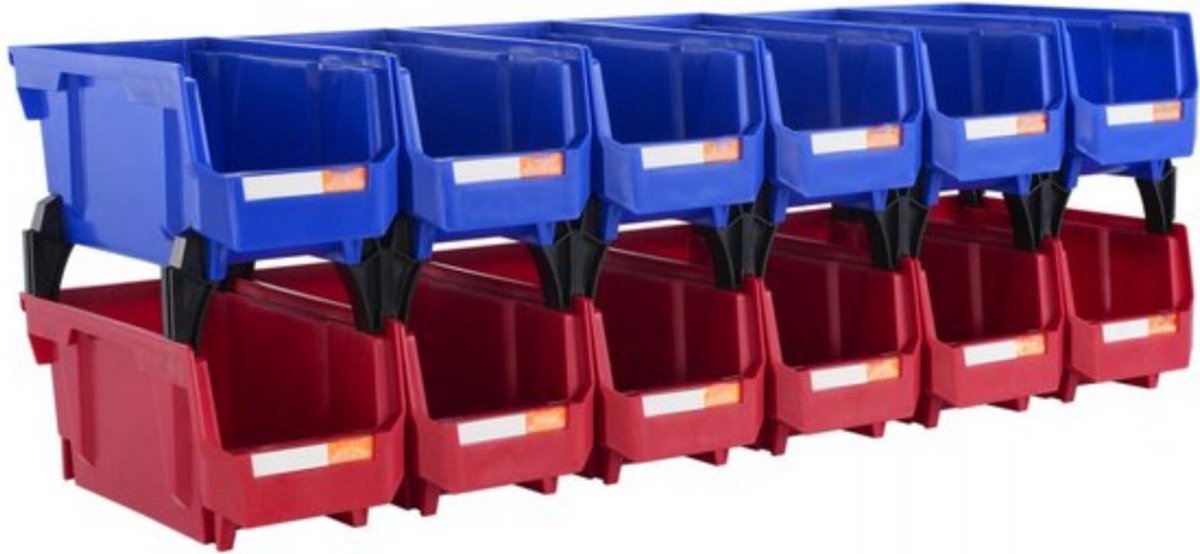 Opbergdozen - Opbergbox - Storage box - Bewaardoos - Opberger - Set van 12 - Stapelbaar - Blauw/Rood - Voor Werkplaats of Speelkamer