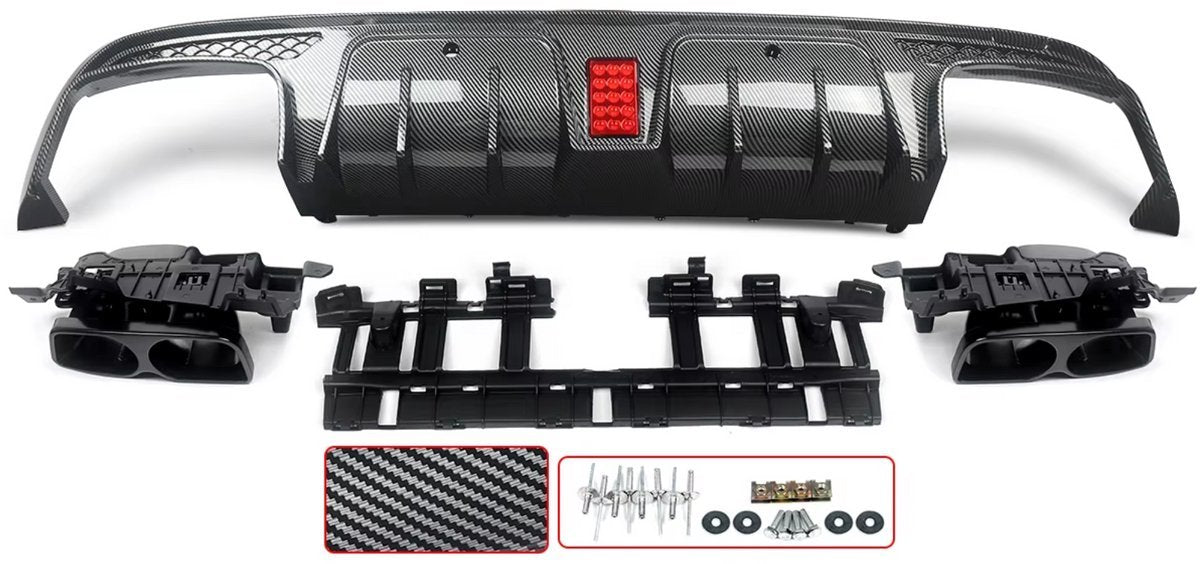 Diffuser Endline - Achter Diffuser met Uitlaat Endtips - Voor Mercedes C-Klasse W205 (2015-2021) - Carbon Look - Auto Accessoires