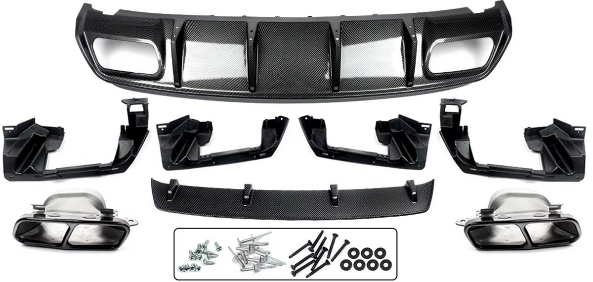 Aerox DiffuserLine - Achterbumper Diffuser Lip - Carbon Look - Voor Mercedes A-Klasse W176 A200/A45 AMG (2013-2018) - Auto Accessoires