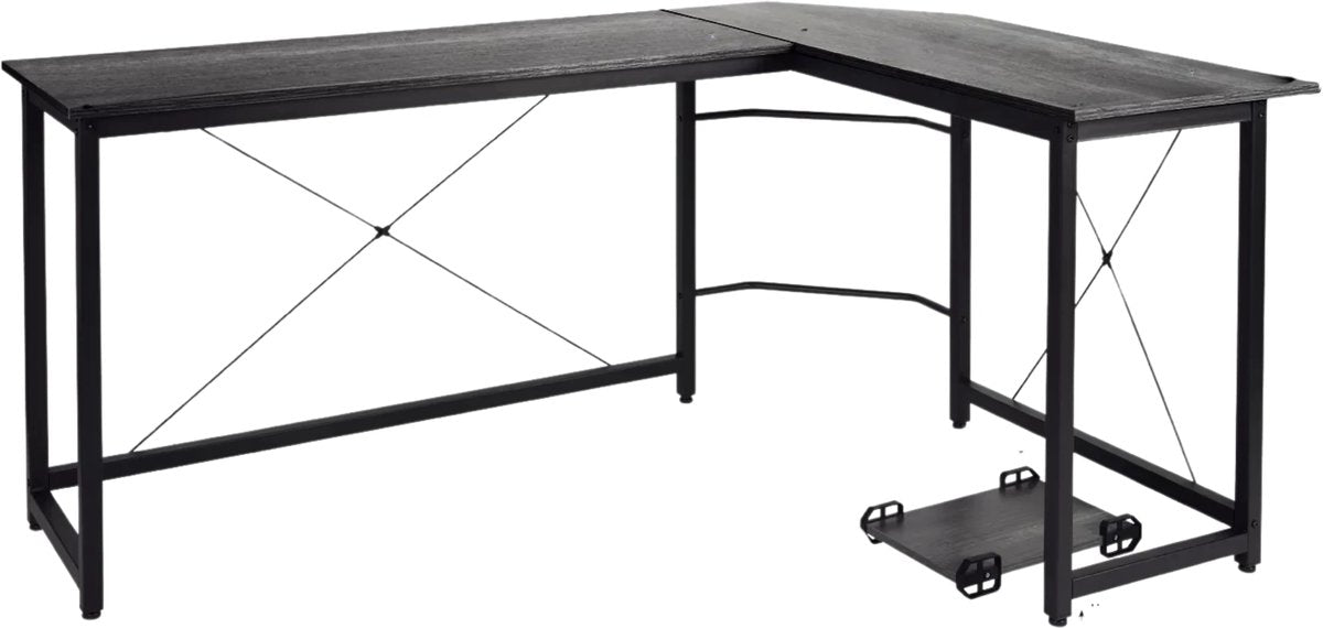 L-vormig Hoekbureau - Voor Thuiswerken, Gaming & Kantoor - Ruim Computerwerkstation met PC & Laptopruimte - 167 cm - Donkergrijs