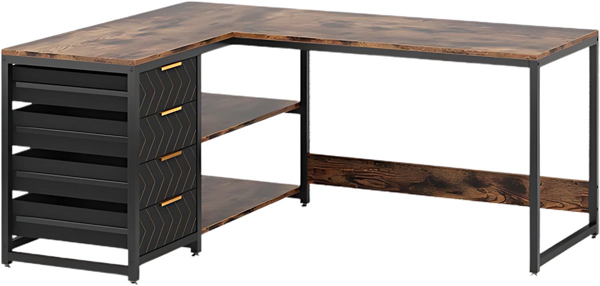 Hoekbureau Dublin - Computerbureau - 150cm - Bruin - Voor thuis of werk - Hout en metaal