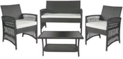 Rotan Tuinmeubelen Set Valora - Voor Buiten en Balkon - 4 Stuks - Rotan Patio Meubelen - Weven Rieten Sofa Set met Kussens en Glazen Tafelm - Donkergrijs