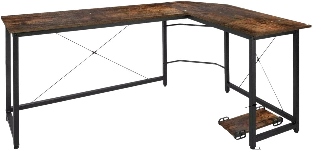 L-vormig Hoekbureau - Voor Thuiswerken, Gaming & Kantoor - Ruim PC & Laptop Werkstation - 167 cm - Retro