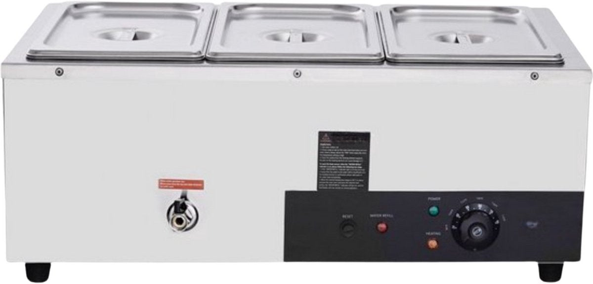 Buffetverwarmer - Chafing dish 3 x 8,8 liter - warmhoudschalen - Elektrisch voedselverwarmer - RVS - 1500W - Buffetbakken - Incl. Deksels & Aftapkraan - Horeca
