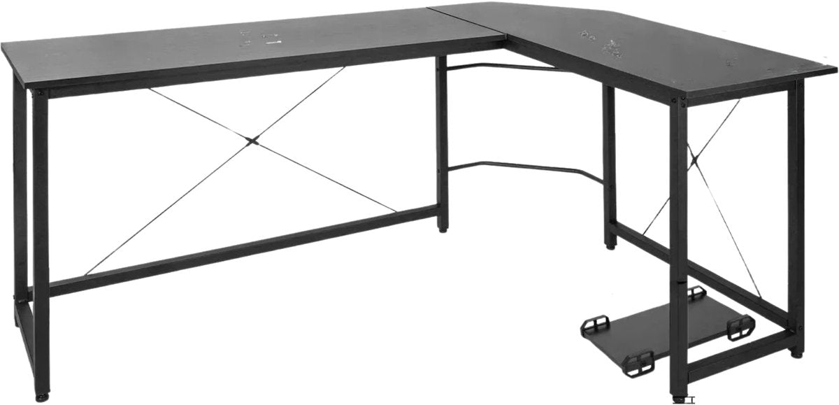L-vormig Hoekbureau - Voor Thuiswerk, Gaming of Kantoor - Ruimtelijk Workstation met PC & Laptopruimte - 167 cm - Zwart