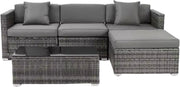 Polyrotan Lounge Tuinset voor 4 Personen - 5-delige Tuinmeubelen Set met Hoekbank en Salontafel - Incl. Kussens voor Patio & Tuin - Donkergrijs