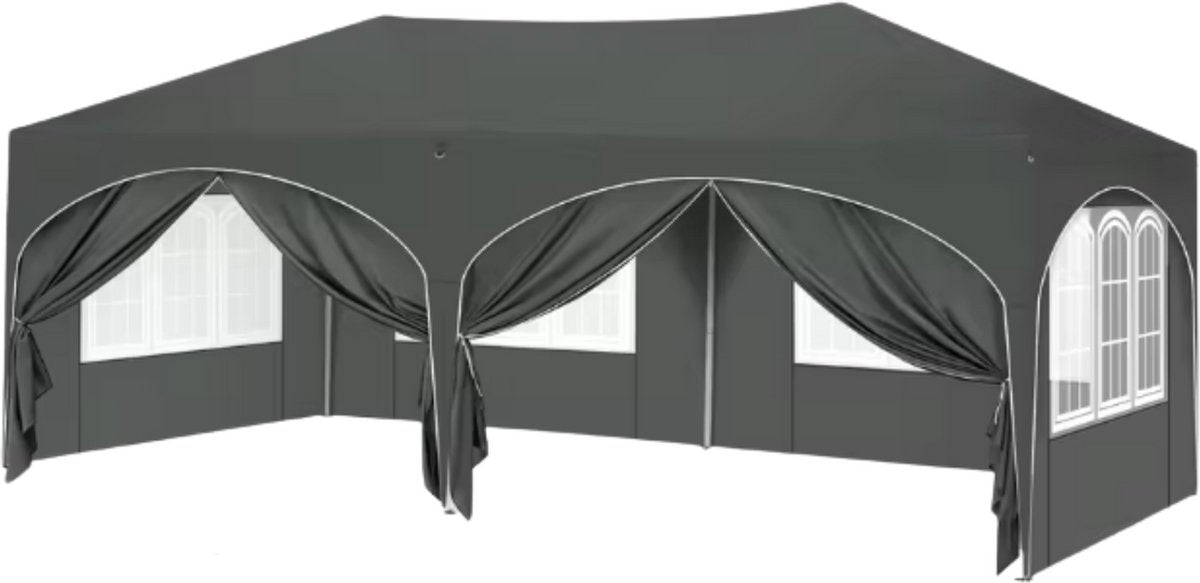 Partytent XL - Met zijwanden - Zwart - 300x600cm - Opvouwbaar - Easy up - Paviljoen - Waterdicht weerbestendig - In hoogte verstelbaar
