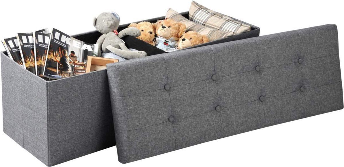 Luxe Opbergbank Juda - Met opbergruimte - Zitbank Poef - Voetenbank - Opbergbox hocker - Zitkist met deskel - Lichgrijs - Stof - 110x37.5x38cm