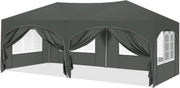 Partytent XL - Met zijwanden - Donkergrijs - 300x600cm - Opvouwbaar - Easy up - Paviljoen - Waterdicht weerbestendig - In hoogte verstelbaar