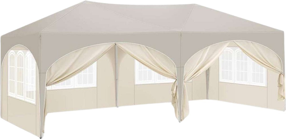 Partytent XL - Met zijwanden - Geel - 300x600cm - Opvouwbaar - Easy up - Paviljoen - Waterdicht weerbestendig - In hoogte verstelbaar