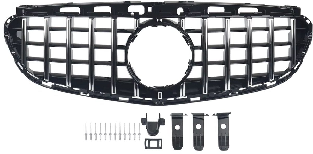 Voorbumper grille - GTR Stijl - Voor Mercedes W212 E-Klasse Sedan (2014-2016) - Chroom + Zwart - Auto Accessoires