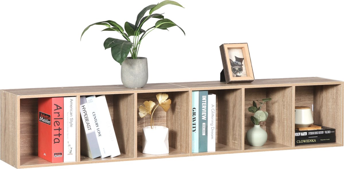 Happyment Boekenkast Open - 6 Vakken - Oak - Boekenkast - Boekenrek - Woonkamer, slaapkamer en kinderkamer - Hout - 30x23.5x158.4cm
