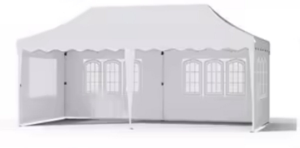 Partytent XL - Met zijwanden - Wit - 300x600cm - Opvouwbaar - Easy up - Paviljoen - Waterdicht weerbestendig - In hoogte verstelbaar