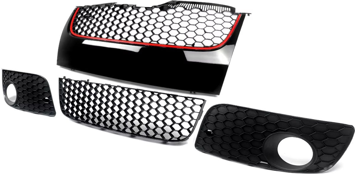 Voorbumper Mesh Grille - Voor VW Jetta GTI/GLI MK5 (2006-2009)- Rode Bekleding