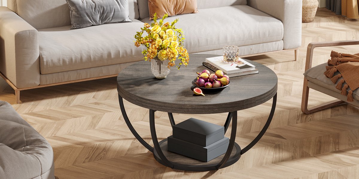 Salontafel Mira - Rond - Modern - Voor woonkamer - Bijzettafel - 95cm - Bruin