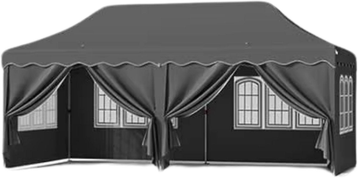 Paviljoen- Partytent - Tuin tent - Overkapping - Gazebo - Opvouwbare Partytent met Zijwanden - UV50+ Bescherming - Waterdicht & Stevig - Voor Tuinfeest & Buitengebruik - Zwart - 3x6m