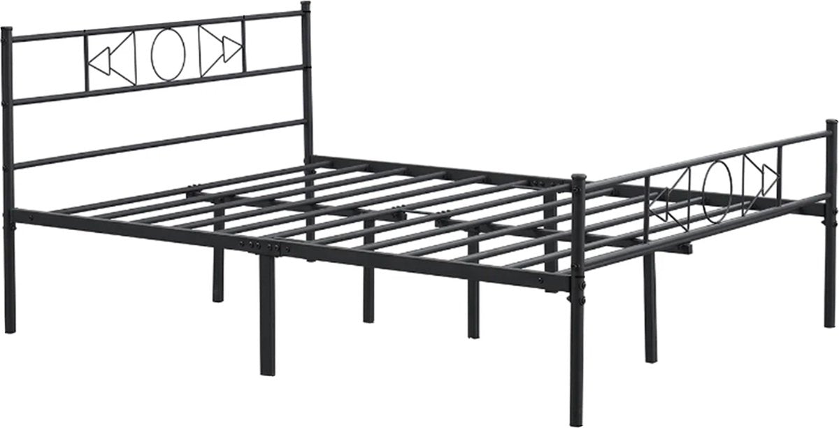 Happyment Metalen bedframe - 2 persoons twijfelaar - 140 x 200cm - Incl. lattenbodem - Zwart