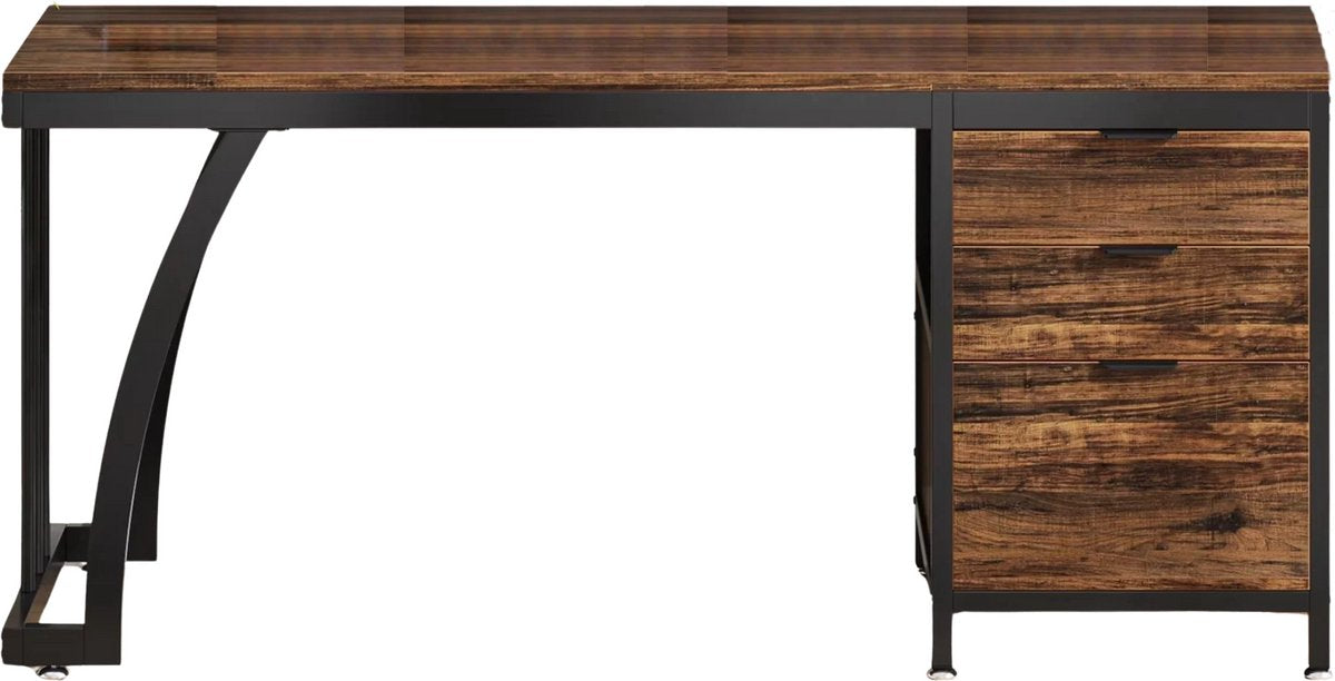 Computerbureau - Bureau met lades - Werktafel - Voor studeren of werken - 3 lades - Rustic brown