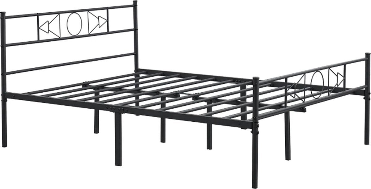 Metalen Bedframe - 2 persoons - 140x200cm - Incl. lattenbodem - Zwart