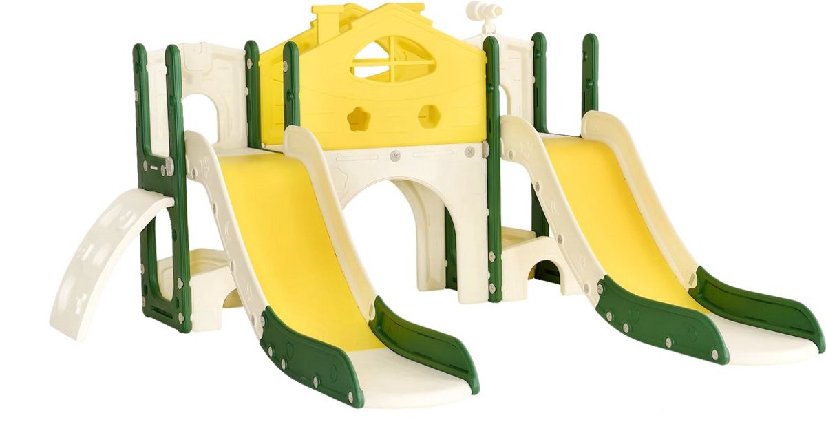 Luxe speeltoestel Valora met glijbaan - 7 in 1 - Dubbele Kinderglijbaan - Voor binnen en buiten - Kinderen en peuters