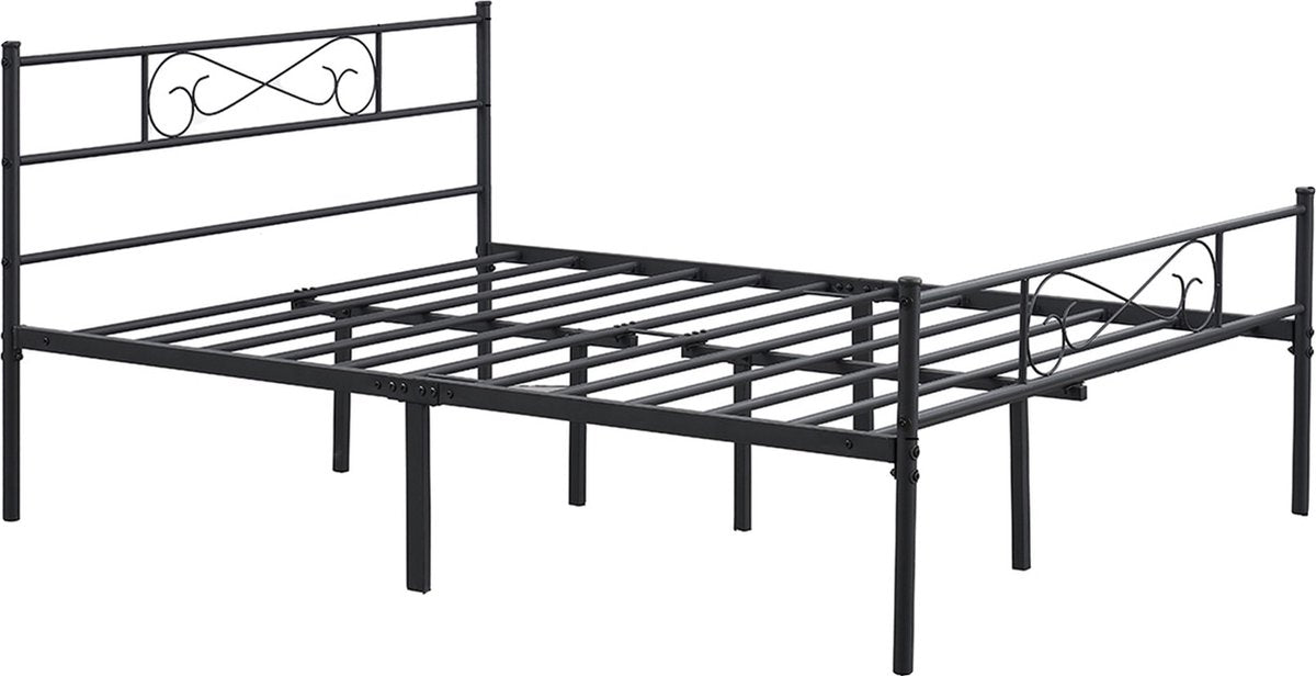 Happyment Metalen bedframe - 140 x 200cm - Incl. lattenbodem - Twijfelaar - 2 persoons - Zwart