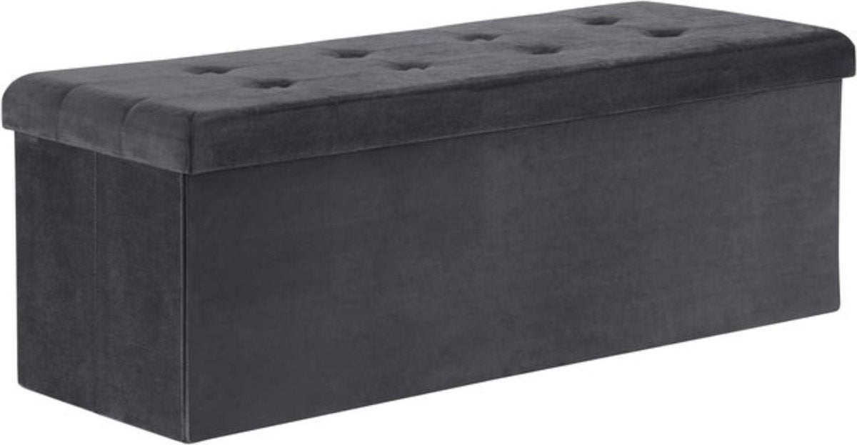 Luxe Opbergbank Delva - Met opbergruimte - Zitbank Poef - Voetenbank - Opbergbox hocker - Zitkist met deskel - Grijs - Velvet - 110x37.5x38cm