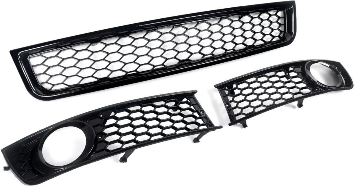 Mistlichtgrill + Ondergrille - Voorbumper - Voor Audi A4 B6 Sedan (2002-2005) - Set van 2 - Auto Accessoires