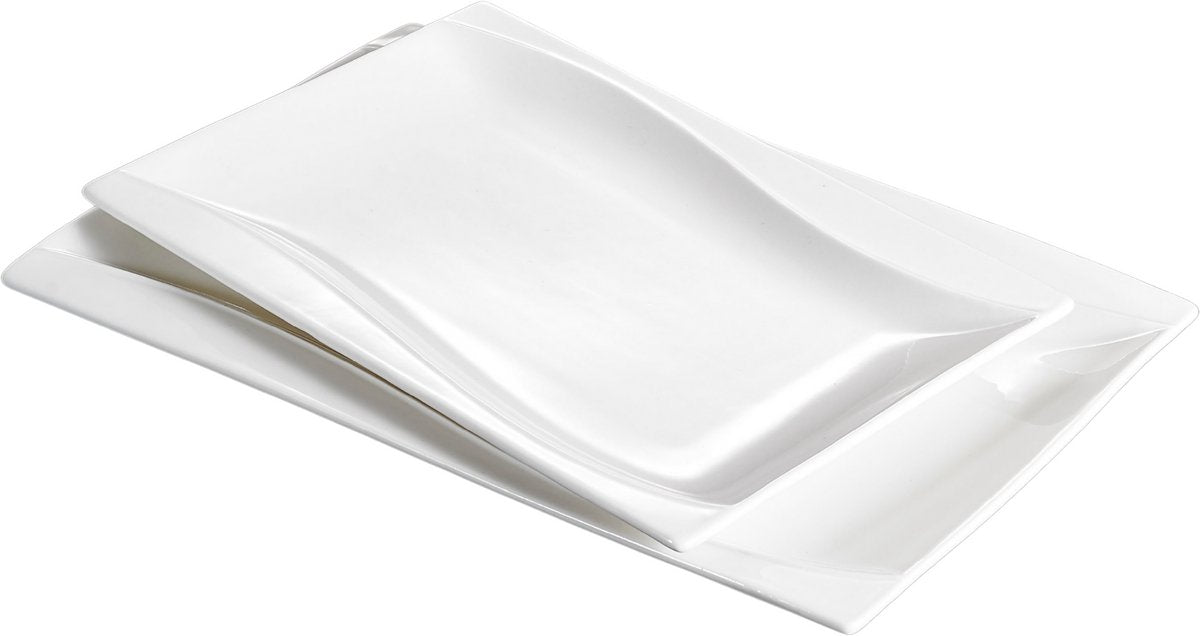 Lavish Bordenset – Snackschotel – 2 delig – Wit Keramisch – Ontbijtborden – Lange Borden