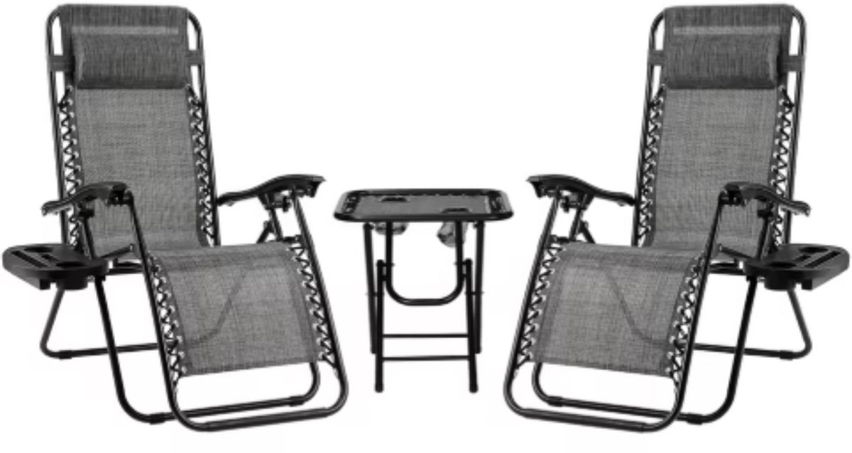 Opvouwbare Ligstoel voor de Tuin - Tuinstoel - Ligbed - Met tafeltje - 2 stuks- Grijs
