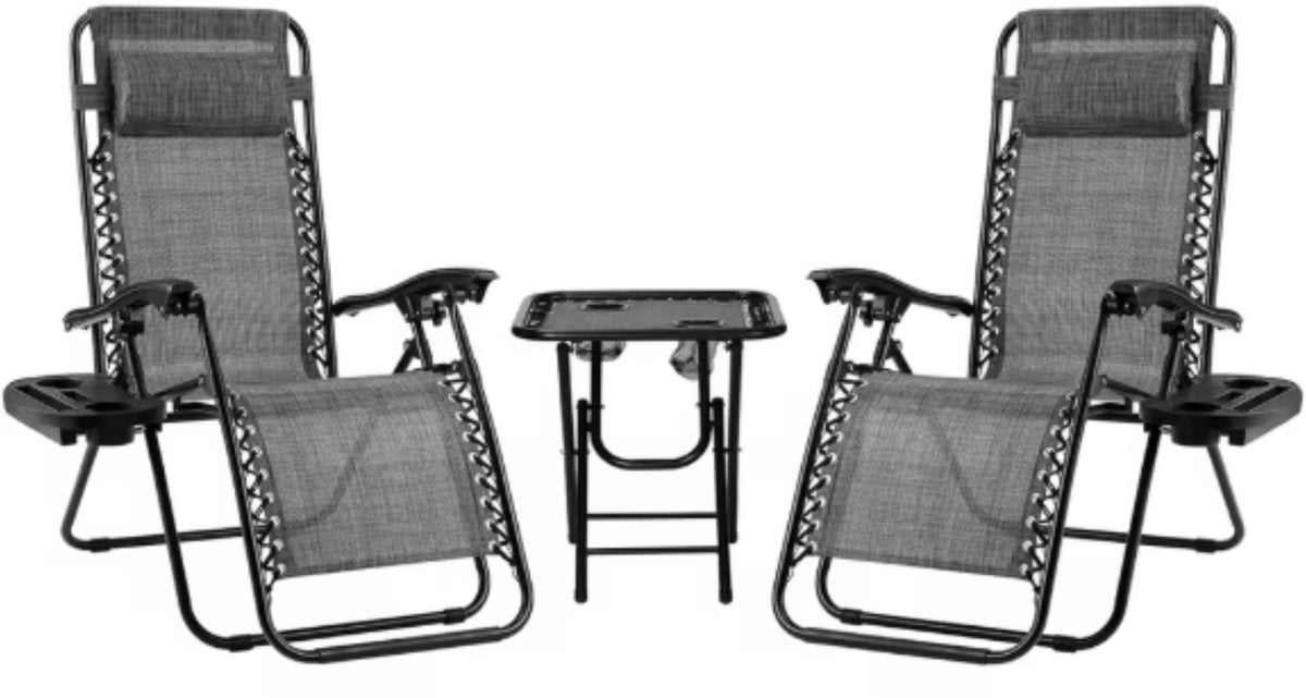 Ligstoelen Milano - Grijs - Tuinstoelen - Verstelbare tuinstoel en ligstoel - Met tafel - 2 personen - 90°-160° - Tuin - Metaal