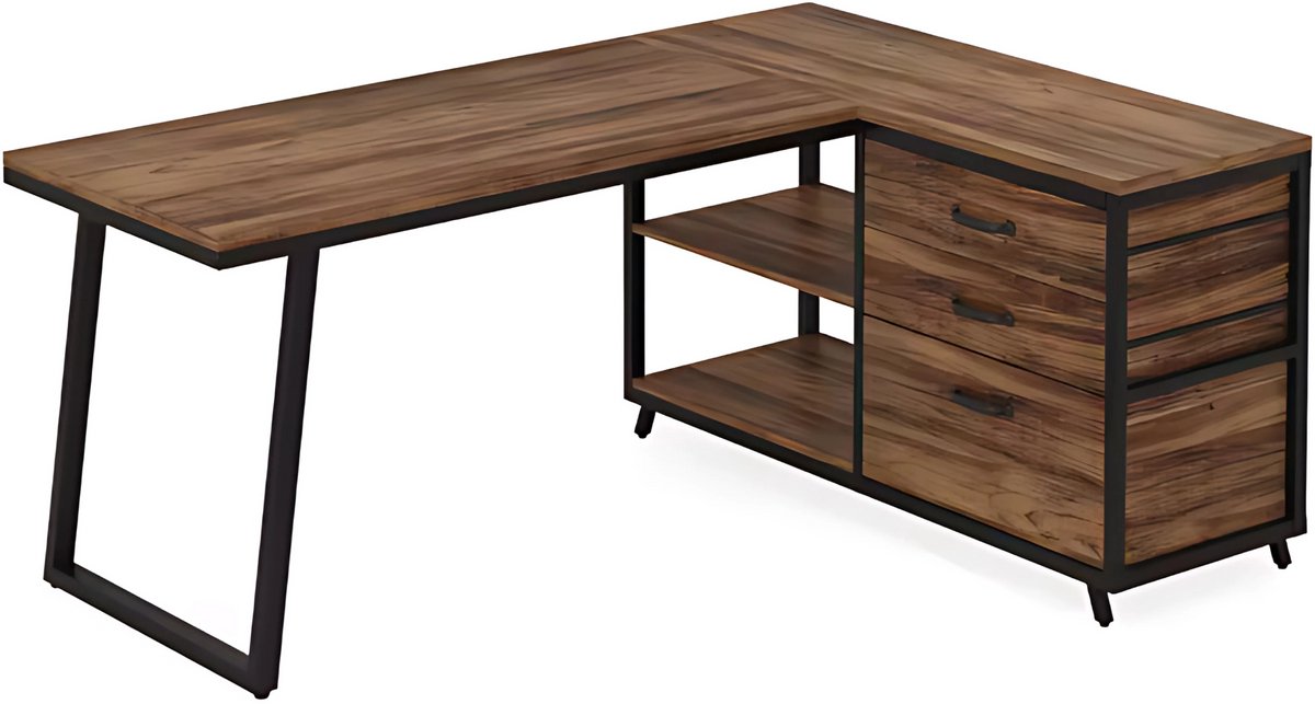 Hoekbureau London - Computerbureau - 135cm - Bruin - Voor thuis of werk - Hout en metaal