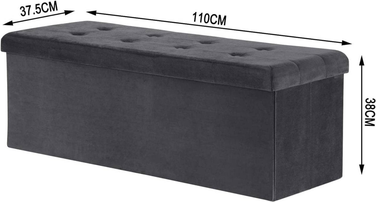 Luxe Opbergbank Delva - Met opbergruimte - Zitbank Poef - Voetenbank - Opbergbox hocker - Zitkist met deskel - Grijs - Velvet - 110x37.5x38cm