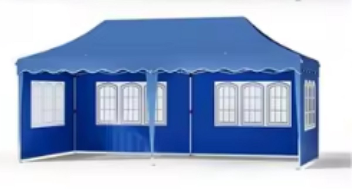 Partytent XL - Met zijwanden - Blauw - 300x600cm - Opvouwbaar - Easy up - Paviljoen - Waterdicht weerbestendig - In hoogte verstelbaar
