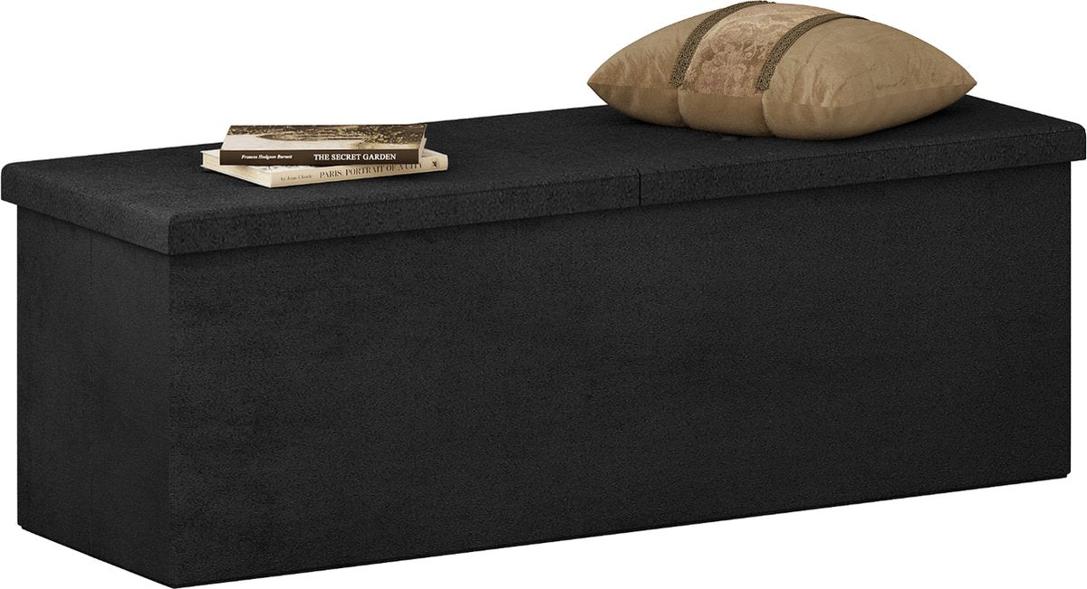 Happyment Opbergbank Zaza - Met opbergruimte - Zitbank Poef - Voetenbank - Opbergbox hocker - Zitkist met deskel - Donkergrijs - Zwart - 110x38x38 cm