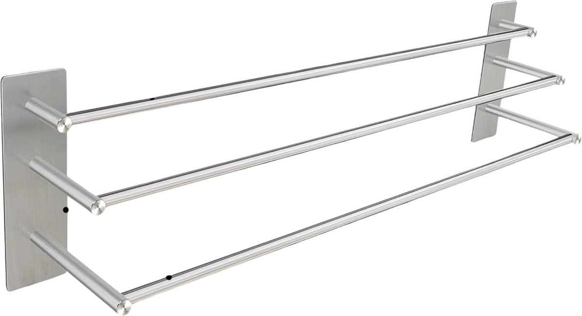 Handdoekenrek PRO - Voor badkamer - RVS -80cm - Voor Badkamer en Keuken - Handdoekrek - 3 laags - Wandmontage