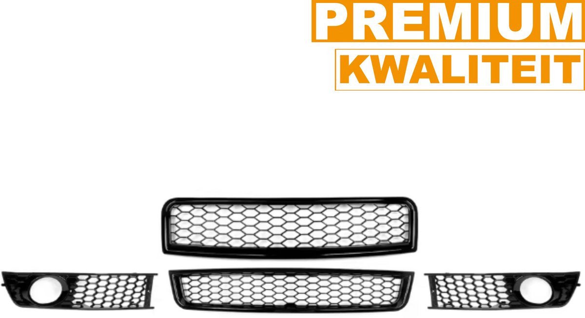 Grille RS Quorin - Zwart RS Stijl Voorste Bovenste Grill + Mistlicht Grille A4B6 - Voor Audi A4 B6 (2002-2005) - Auto Accessoires