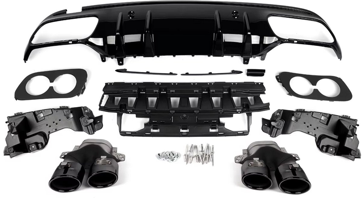 Achterdiffuser - Voor Mercedes C-Klasse W205 Sedan AMG C43 (2014-2021) - Zwart - Ronde Uitlaat Tips - Auto Accessoires