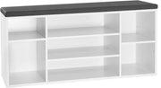 RosaBloom Schoenenkast - Kast - Kledingkast - Opbergbank - 7 Ruime Opbergvakken - Met Zitkussen - 103,5x30x48 cm - Wit/Grijs