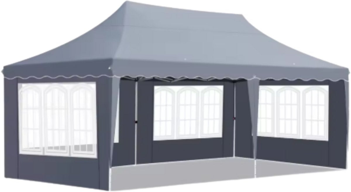 Partytent met zijwanden - 300x600cm - Opvouwbaar - Donkergrijs - 420D Oxford Doek - Easy up - Paviljoen - Waterdicht weerbestendig - In hoogte verstelbaar