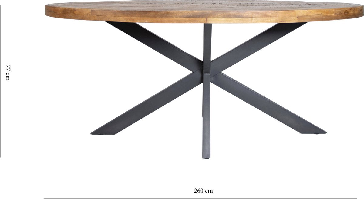 Happyment Eetkamertafel Deluxe - Ovaal - 4 personen - Massief mangohout - Eettafel - 260x120x77cm