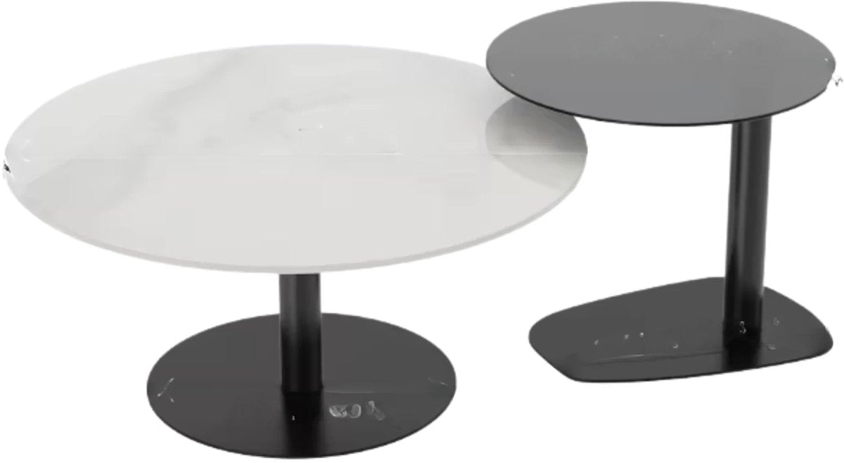 Terino Salontafel - Set van 2 - Gesinterde Steen met Glas - Marmer look